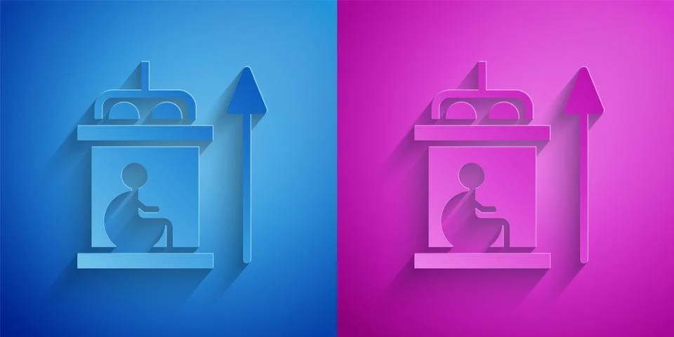 Paper cut Elevator for disabled icon isolated on blue and purple background Stock Illustration