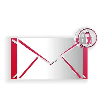 Paper cut Email message lock password icon isolated on white background Stock Illustration