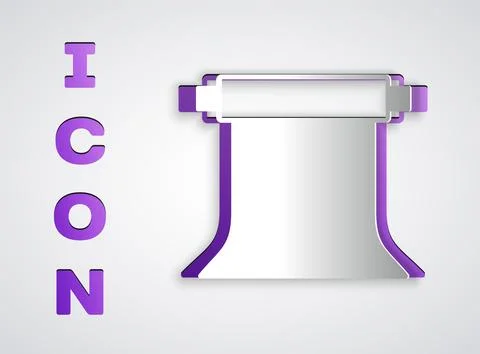 Paper cut Empty photo studio icon isolated on grey background. Screen backdro Illustrazione stock