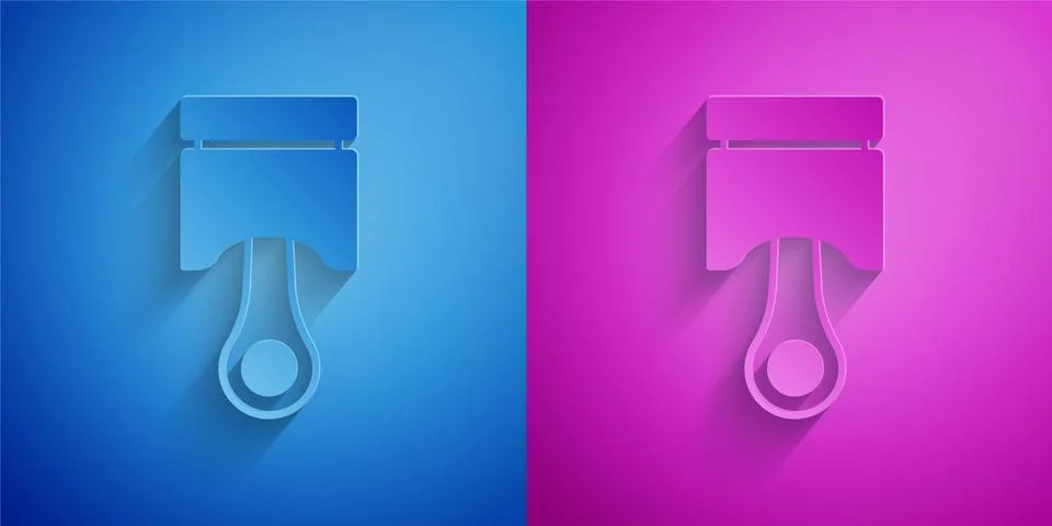Paper cut Engine piston icon isolated on blue and purple background. Car engine Stock Illustration