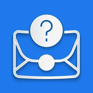 Paper cut Envelope with question mark icon isolated on blue background. Letter Stock Illustration