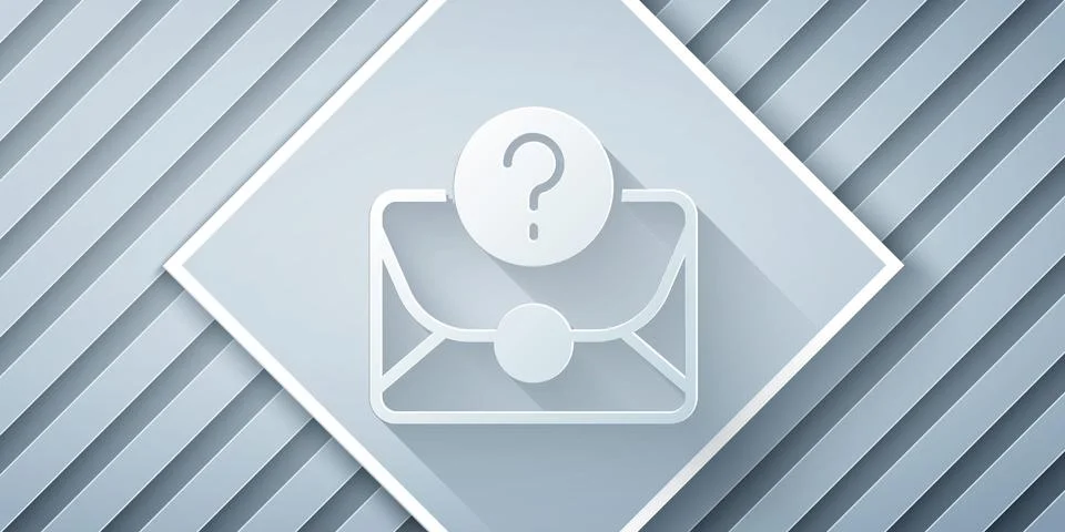 Paper cut Envelope with question mark icon isolated on grey background. Letter Stock Illustration