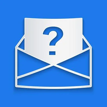Paper cut Envelope with question mark icon isolated on blue background. Letter Stock Illustration