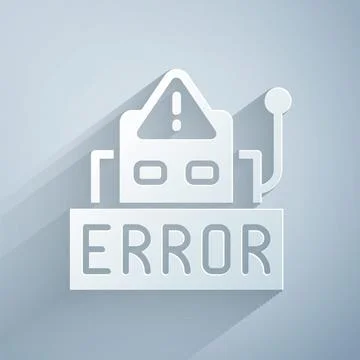 Paper cut Error in the operation program of the robot icon isolated on grey Stock Illustration