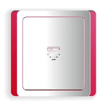 Paper cut Ethernet socket sign. Network port - cable socket icon isolated on Stock Illustration