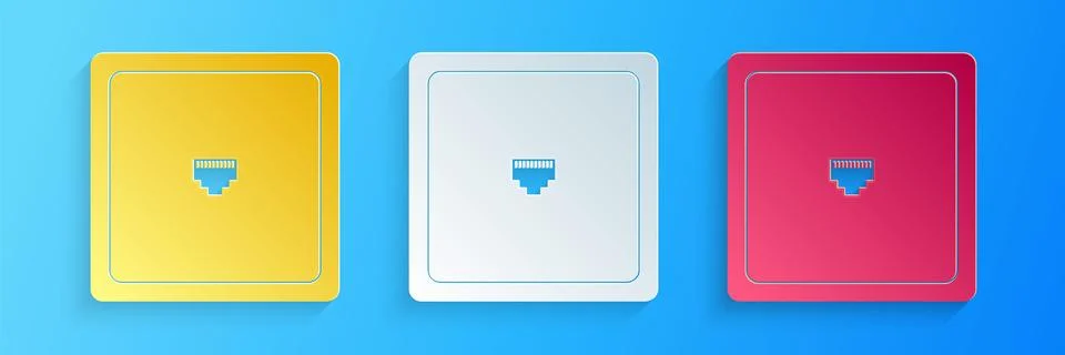 Paper cut Ethernet socket sign. Network port - cable socket icon isolated on 스톡 일러스트