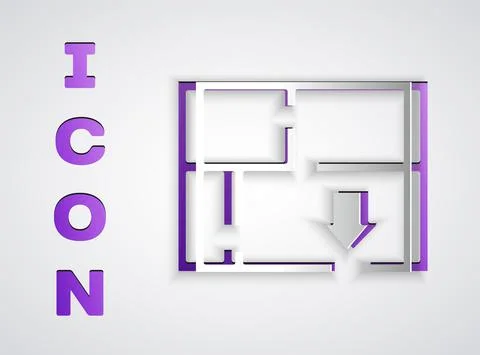 Paper cut Evacuation plan icon isolated on grey background. Fire escape plan Ilustración de archivo