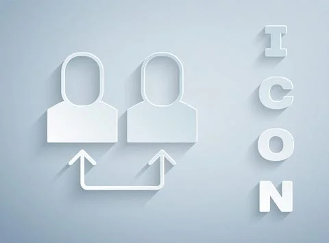Paper cut Exchange work icon isolated on grey background. Information exchange イラスト素材