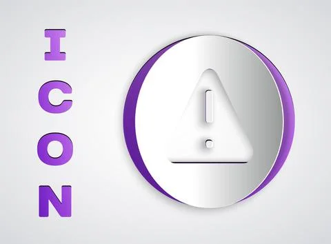 Paper cut Exclamation mark in triangle icon isolated on grey background. Ha.. Stock Illustration