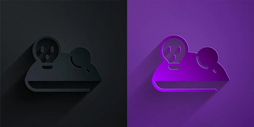 Paper cut Experimental mouse icon isolated on black on purple background. P.. Stock Illustration