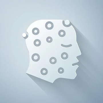 Paper cut Face with psoriasis or eczema rash icon isolated on grey background Stock Illustration