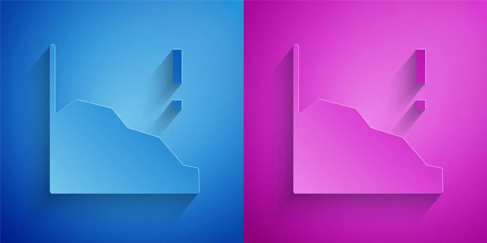 Paper cut Financial growth decrease icon isolated on blue and purple background Stock Illustration