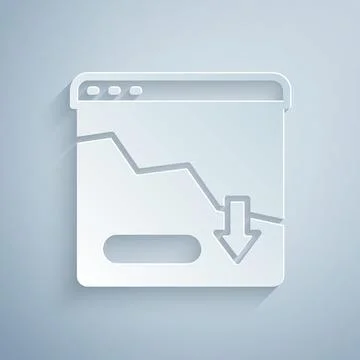 Paper cut Financial growth decrease icon isolated on grey background. Increasing Stock Illustration
