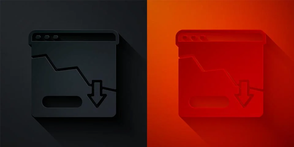 Paper cut Financial growth decrease icon isolated on black and red background Stock Illustration