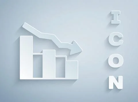 Paper cut Financial growth decrease icon isolated on grey background. Increasing Stock Illustration