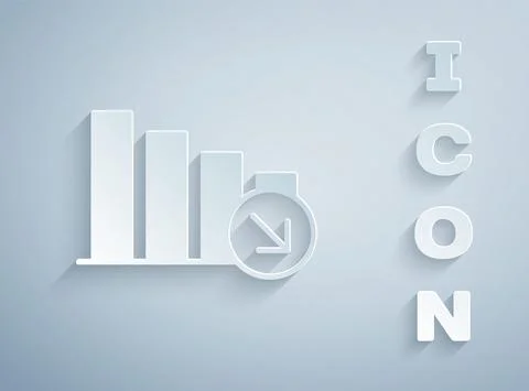 Paper cut Financial growth decrease icon isolated on grey background. Increasing Stock Illustration