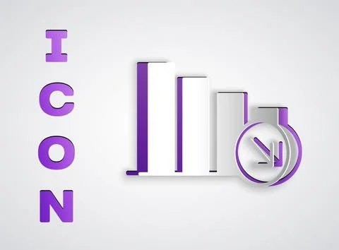 Paper cut Financial growth decrease icon isolated on grey background. Increasing Stock Illustration