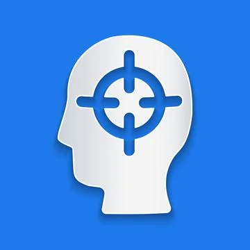 Paper cut Finding a problem in psychology icon isolated on blue background Illustrazione stock