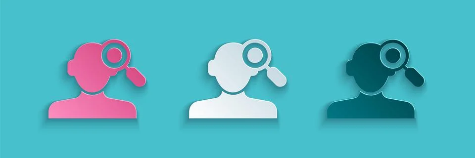 Paper cut Finding a problem in psychology icon isolated on blue background Illustrazione stock