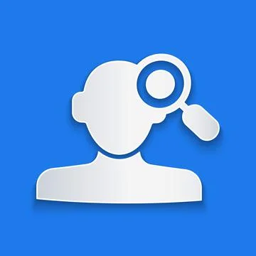 Paper cut Finding a problem in psychology icon isolated on blue background Stock Illustration