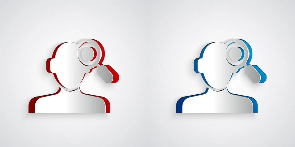 Paper cut Finding a problem in psychology icon isolated on grey background Stock Illustration