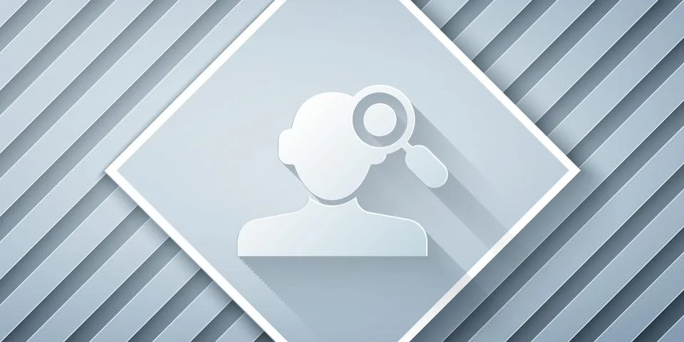 Paper cut Finding a problem in psychology icon isolated on grey background Stock Illustration