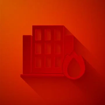 Paper cut Fire in burning house icon isolated on red background. Insurance .. Stock Illustration