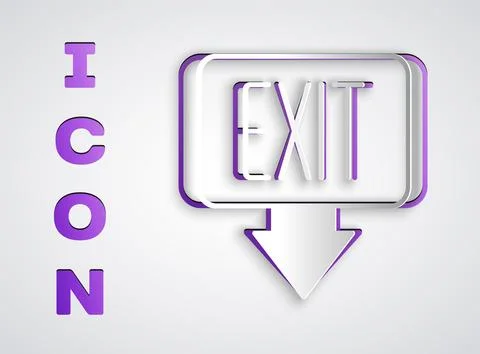 Paper cut Fire exit icon isolated on grey background. Fire emergency icon. .. Stock Illustration