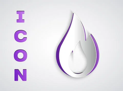 Paper cut Fire flame icon isolated on grey background. Paper art style. Vector イラスト素材