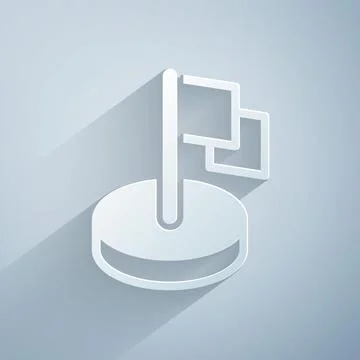Paper cut Flag icon isolated on grey background. Victory, winning and conquer Stock Illustration
