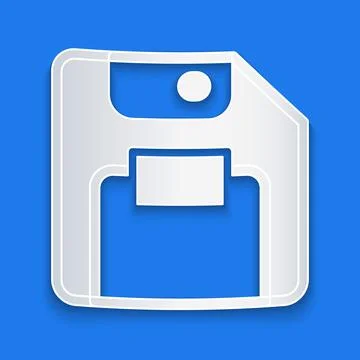 Paper cut Floppy disk for computer data storage icon isolated on blue background Illustrazione stock