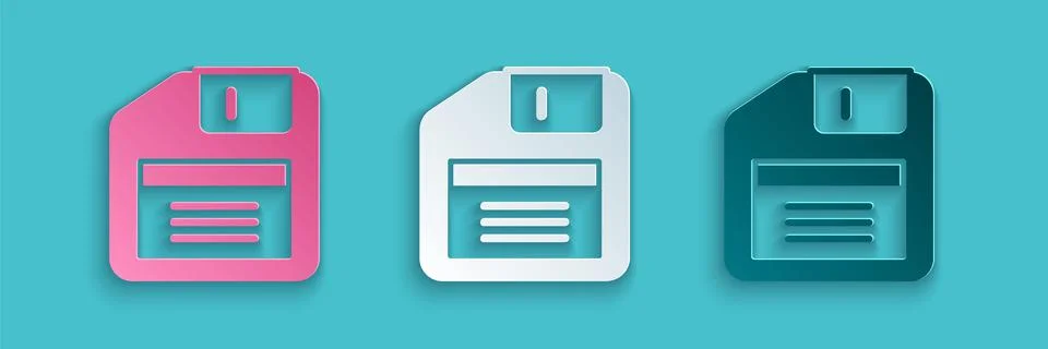 Paper cut Floppy disk for computer data storage icon isolated on blue background Stock Illustration
