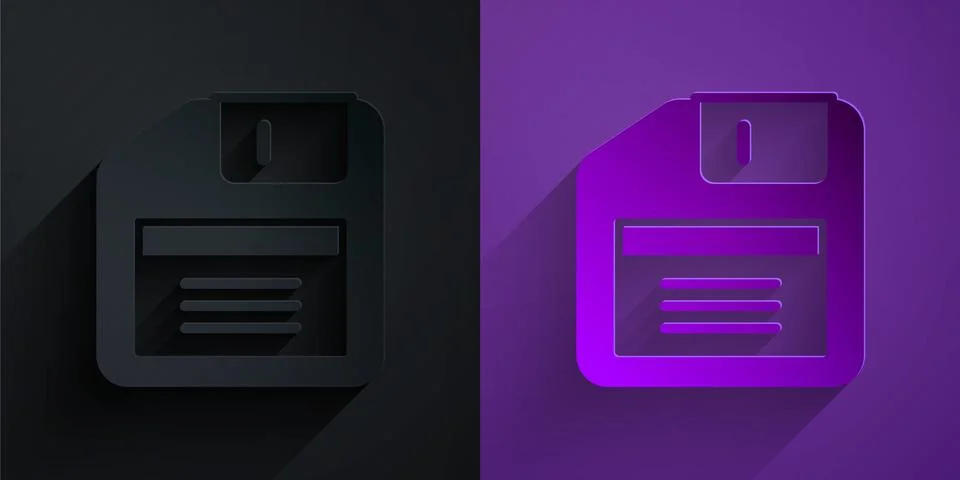 Paper cut Floppy disk for computer data storage icon isolated on black on purple Stock Illustration