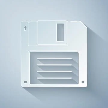 Paper cut Floppy disk for computer data storage icon isolated on grey background Stockillustratie