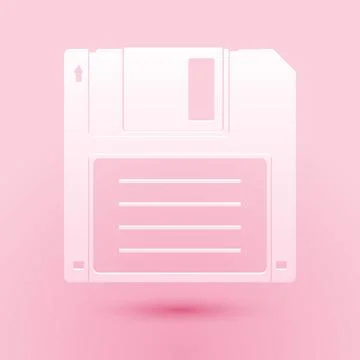 Paper cut Floppy disk for computer data storage icon isolated on pink background Illustrazione stock