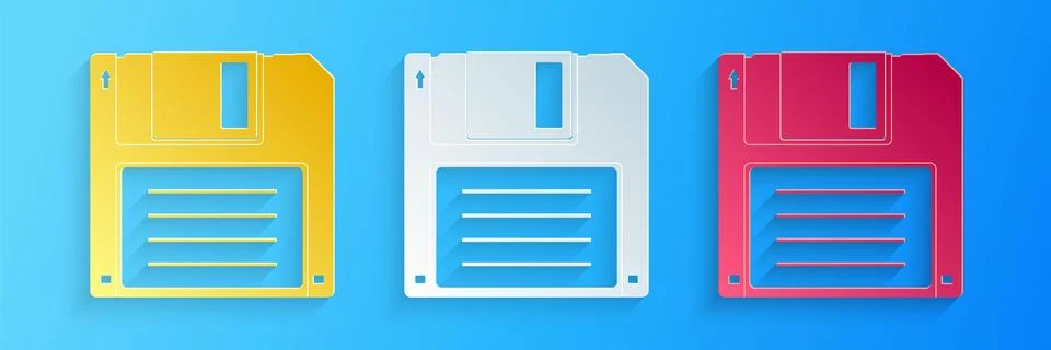 Paper cut Floppy disk for computer data storage icon isolated on blue background Stock Illustration