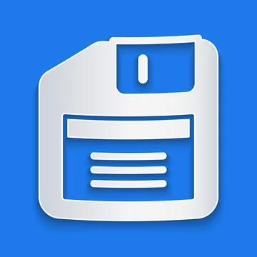 Paper cut Floppy disk for computer data storage icon isolated on blue backg.. イラスト素材