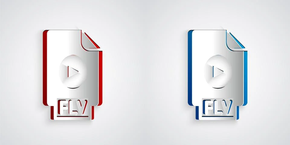 Paper cut FLV file document video file format. Download flv button icon isolated Illustrazione stock