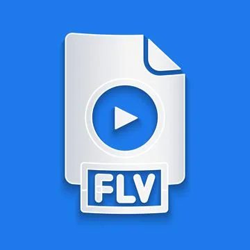Paper cut FLV file document video file format. Download flv button icon isolated Illustrazione stock