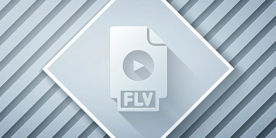 Paper cut FLV file document video file format. Download flv button icon isolated イラスト素材