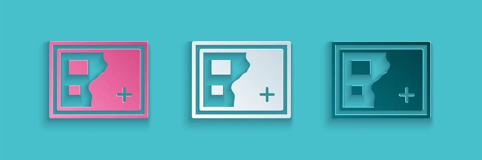 Paper cut Folded map icon isolated on blue background. Paper art style. Vector Stock Illustration