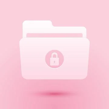 Paper cut Folder and lock icon isolated on pink background. Closed folder and Stockillustratie