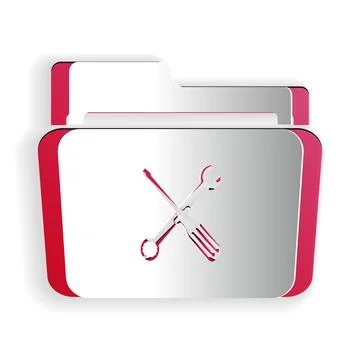 Paper cut Folder and tools or settings icon isolated on white background. Folder 스톡 일러스트