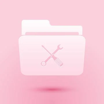 Paper cut Folder and tools or settings icon isolated on pink background. Folder Stockillustratie