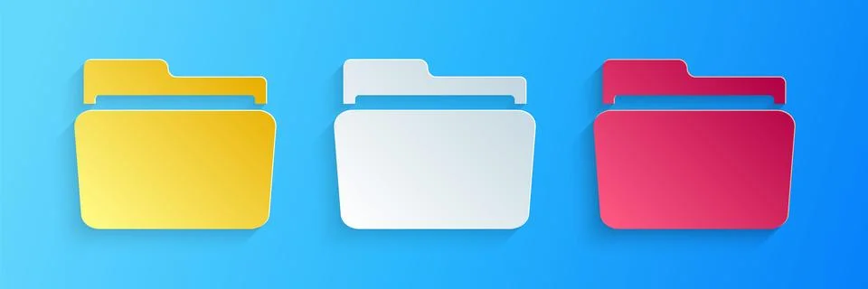 Paper cut Folder icon isolated on blue background. Paper art style. Vector Stockillustratie
