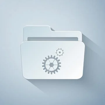 Paper cut Folder settings with gears icon on grey background. Concept of Stockillustratie