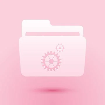 Paper cut Folder settings with gears icon isolated on pink background. Concept Stockillustratie