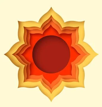 Paper cut frame vector orange chakra, yoga style Stock Illustration