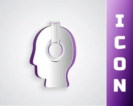 Paper cut Freelancer icon isolated on grey background. Freelancer man working on Stock Illustration