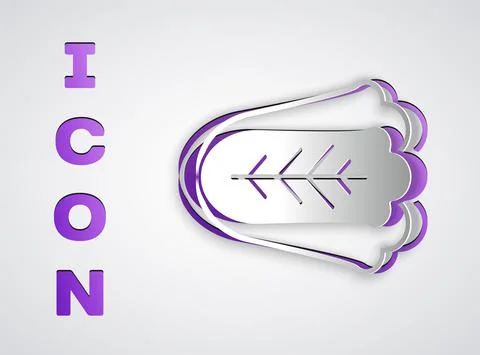Paper cut Fresh cabbage vegetable icon isolated on grey background. Paper art 스톡 일러스트